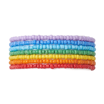 7 PCS Rainbow Style Glass Seed Beads Bracelets Sets for Women