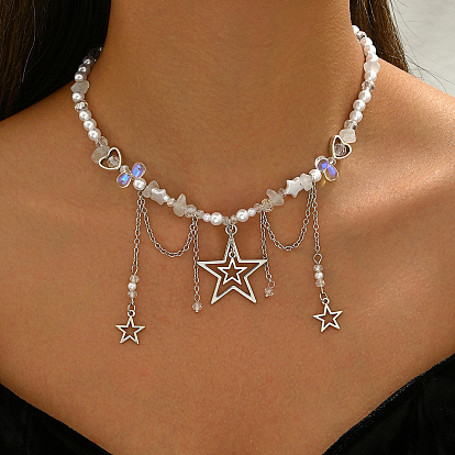 Стильные ожерелья-нагрудники с подвеской в виде звезды из цинкового сплава для праздничного уличного стиля