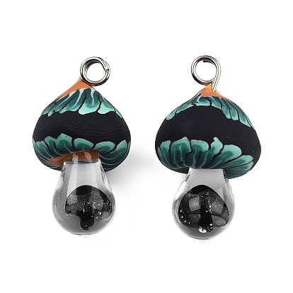 Полимерной глины ручной работы подвески, с лэмпворком ручной работы и железной петлей с платиновым напылением, гриб
