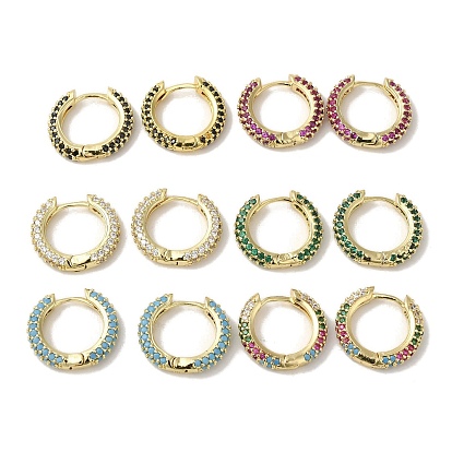 Rack Plating Brass Micro Pave Cubic Zirconia Huggie Hoop Earrings for Women, Real 18K Gold Plated
