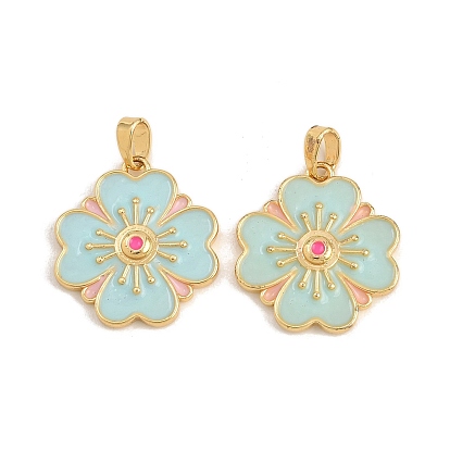 Colgantes de latón con esmalte, encantos de la flor, sin plomo y cadmio, larga duración plateado, chapado en rack, real 18 k chapado en oro