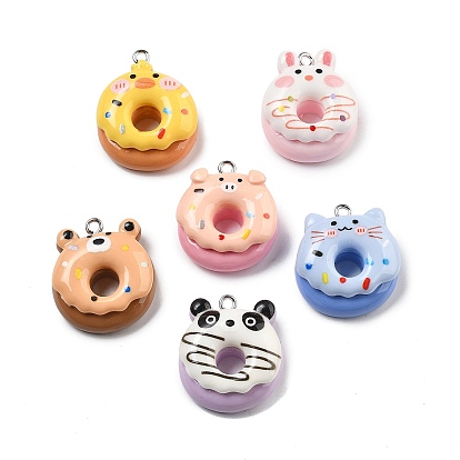 Милые подвески из непрозрачной смолы с изображением животных, пончик, с железной платиной петлей