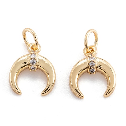 Brass Micro Pave Clear Cubic Zirconia Beads, Pendant  Long-Lasting Plated, Moon