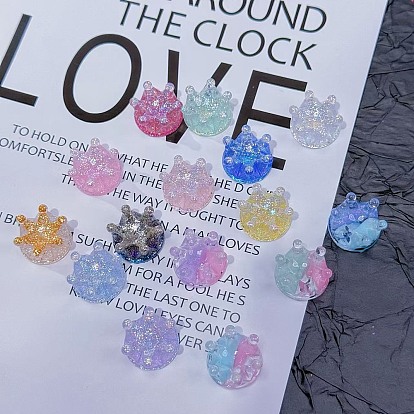 Светящиеся кабошоны из прозрачной смолы, корона, с блеском порошок, светится в темноте