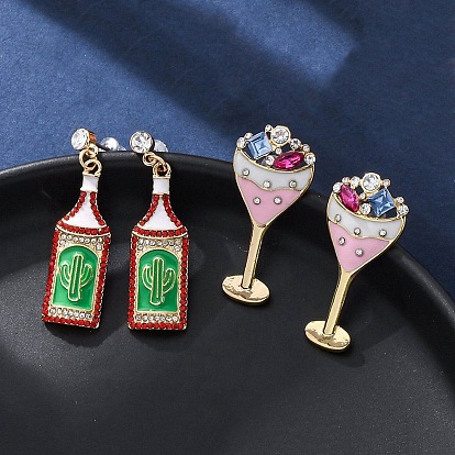 Серьги-гвоздики из цинкового сплава с эмалью, со стразами, 304 штифты из нержавеющей стали, золотые