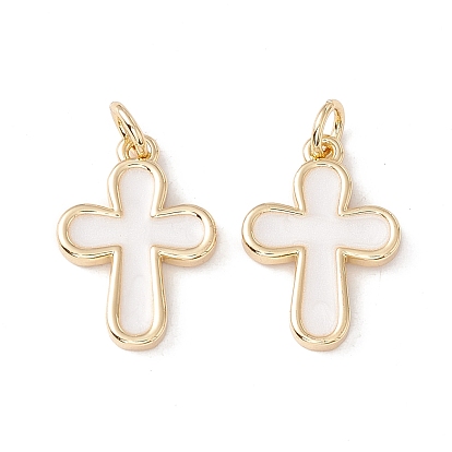 Enamel Pendants, with Real 18K Gold Plated Brass Findings and Jump Ring, Lead Free & Cadmium Free, Cross
