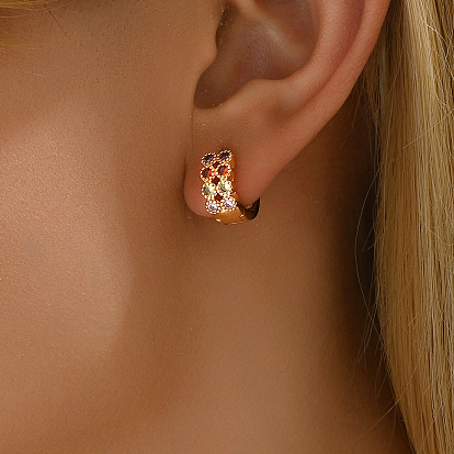 Латунные плоские круглые серьги-кольца, золотые, с кубического циркония