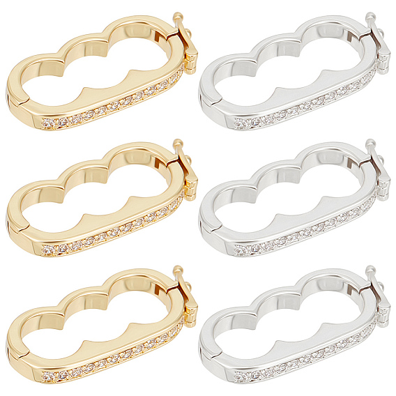 6 шт. 2 цвета стойка покрытие латунь микропаве прозрачный кубический цирконий арахис застежки-крутилки, для изготовления жемчужного браслета из 3 нитей с застежками