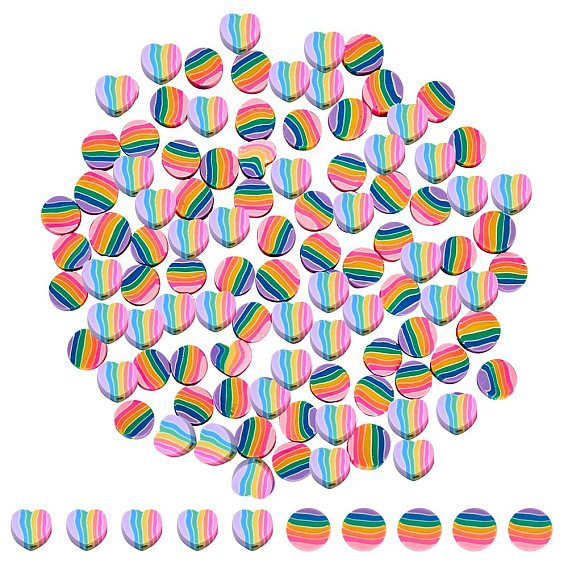 200 шт 2 стиль бусины из полимерной глины ручной работы, сердце и плоский круглый узор в полоску