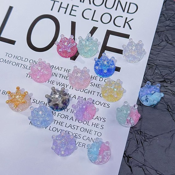 Светящиеся кабошоны из прозрачной смолы, корона, с блеском порошок, светится в темноте