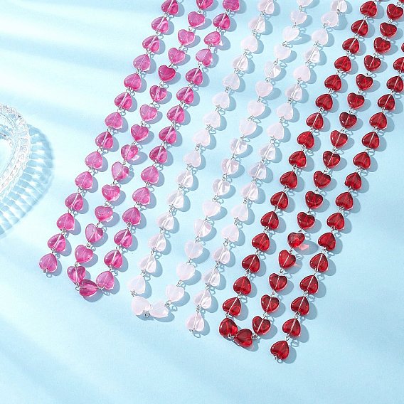 Железные стеклянные цепочки ручной работы в форме сердца, платина, несварные