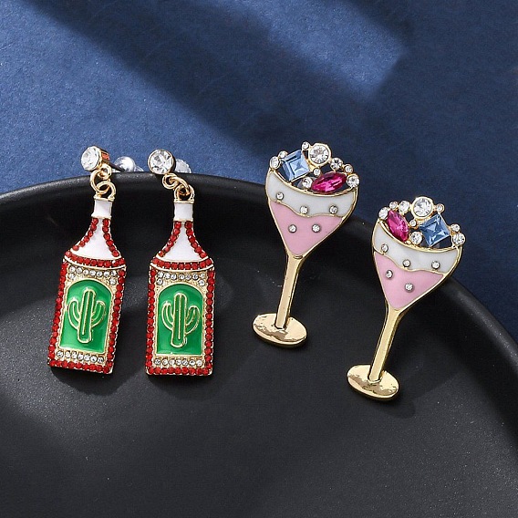 Серьги-гвоздики из цинкового сплава с эмалью, со стразами, 304 штифты из нержавеющей стали, золотые