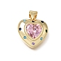 Подвески из латуни с микропаве и разноцветными кубическими циркониями ко Дню святого Валентина, со стеклом, сердце прелести, без кадмия и без свинца, стойки покрытие, долговечный