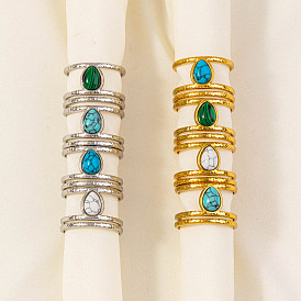 Кольца-слезинки из натуральных и синтетических драгоценных камней в форме слезы, 304 манжетное кольцо из нержавеющей стали для унисекс