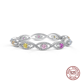 Rhodium Plated Sterling Silver Horse Eye Finger Rings, with Colorful Cubic Zirconia, with S925 Stamp