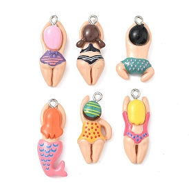 Непрозрачные подвески смолы, плавающий человек, с платиновыми тоновыми железными петлями