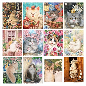 Lovely Cat Flower 5D Diamond Painting Kits for Adults Kids, DIY Full Drill Diamond Art Kit, Cartoon Picture Arts and Crafts for Beginners