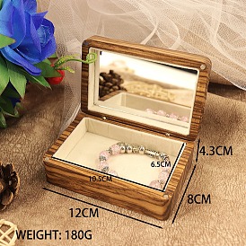 Cajas magnéticas de paquete de joyería de madera con espejo en el interior, cajas de almacenamiento de joyas, Rectángulo