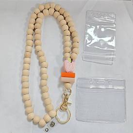 Porte-badge rétractable en alliage et bois avec chaînes, pour porte-carte d'identité lanière tour de cou