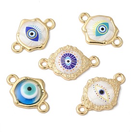 Zinc Alloy Enamel Connector Charms, Golden, Evil Eye Links with Resin