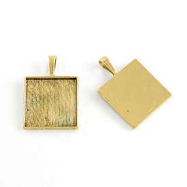 Alloy Pendant Cabochon Settings, Cadmium Free & Nickel Free & Lead Free, Square