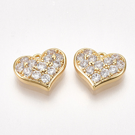 Breloques en zircon cubique en laiton pour la saint valentin, cœur, réel 18 k plaqué or