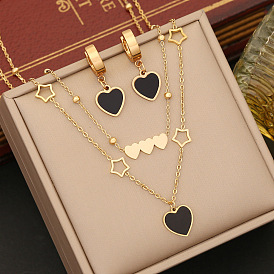 Stylish Black Heart Jewelry Set with Stainless Steel Collarbone Chain - N1179