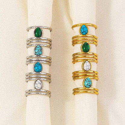 Кольца-слезинки из натуральных и синтетических драгоценных камней в форме слезы, 304 манжетное кольцо из нержавеющей стали для унисекс