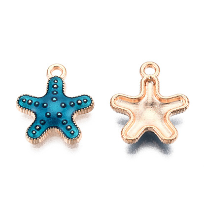 Alloy Enamel Pendants, Light Gold, Starfish/Sea Stars