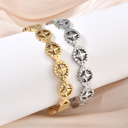 304 Stainless Steel Hinged Cuff Bangles, Star