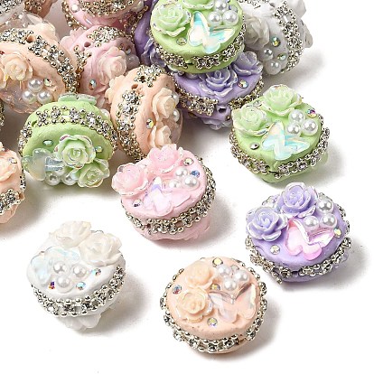 Ручной полимерной глины шариков Rhinestone, с использованием смолы, АБС-пластика, искусственного жемчуга и железа., бусины в виде диско-шаров с цветами и бабочками