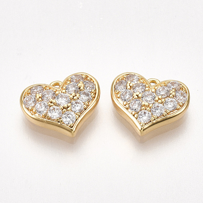Breloques en zircon cubique en laiton pour la saint valentin, cœur, réel 18 k plaqué or