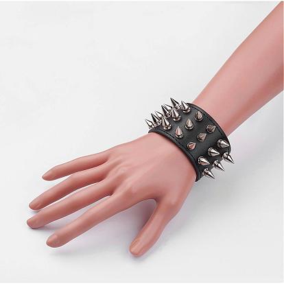 Punk Rock Style Cowhide Leather Rivet Bracelets, with Alloy & Iron Findings