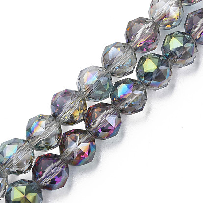 Electroplate Transparent Glass Beads Strands, AB Colors Plated, Faceted, Round