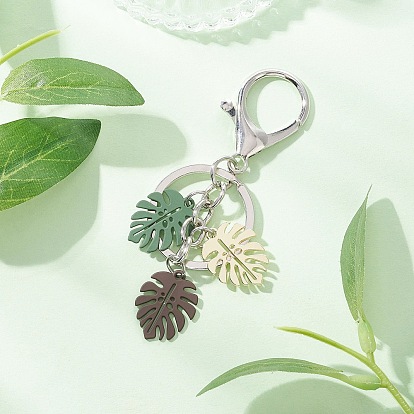 Брелки с подвеской из сплава с тропическими листьями, окрашенные в технике выпечки, с железными брелоками и сплавами