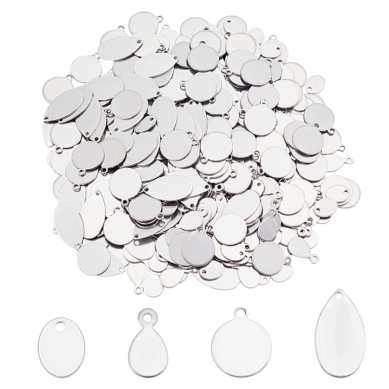 400Pcs 4 Styles 304 Stainless Steel Stamping Blank Tag Charms