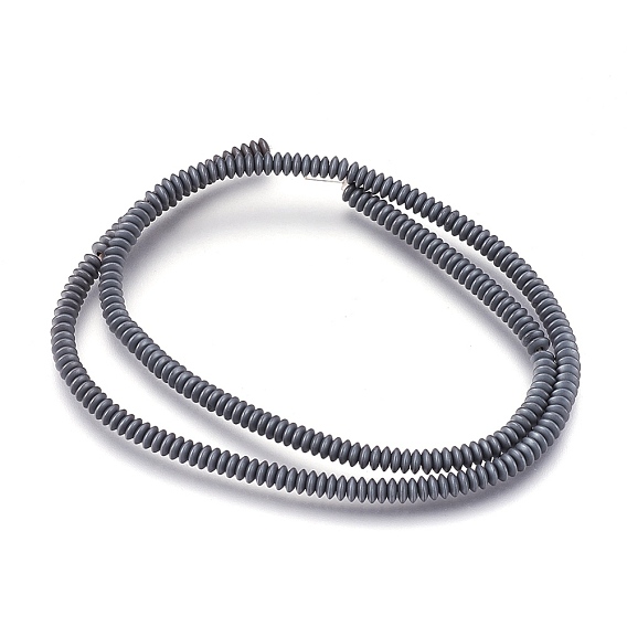 Non-magnetic Synthetic Hematite Beads Strands, Frosted, Heishi Beads, Flat Round/Disc, Original Color