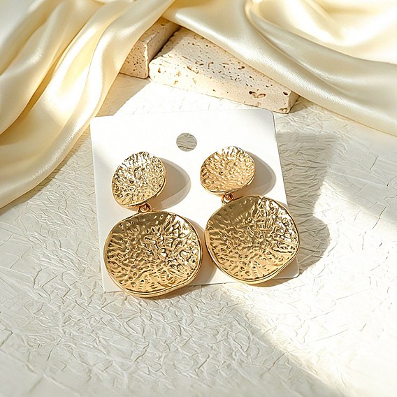 Textured Alloy Stud Dangle Earrings for Women, Flat Round