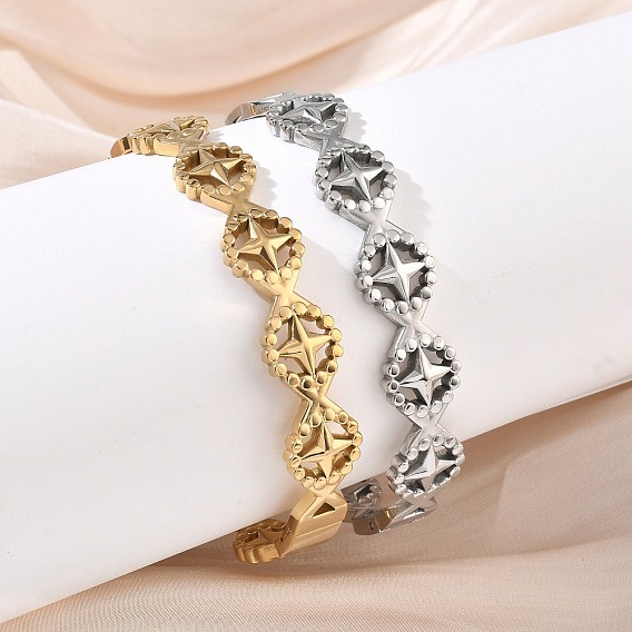 304 Stainless Steel Hinged Cuff Bangles, Star