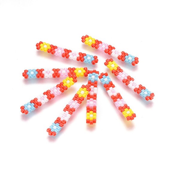 Handmade Japanese Seed Beads, with Japan Import Thread, Loom Pattern, Rectangle