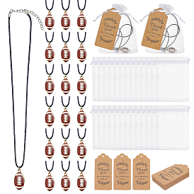 36pcs Halskette aus gewachster Kordel, mit Anhängern aus Emaillelegierung und Papierkarten und Organzabeuteln, Rugby