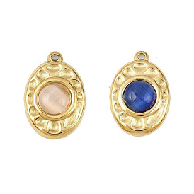 Кованые 303 подвески в виде кошачьих глаз из нержавеющей стали с инкрустацией, овальный шарм, золотые, ионное покрытие (ip), долговечный