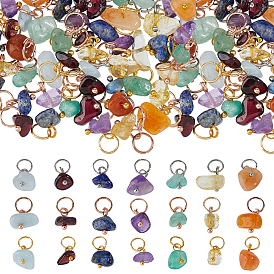 84шт. 21 стили натуральный гранат и красный авантюрин и аквамарин и цитрин и зеленый авантюрин и лазурит и аметист чип шармы, с выводами из латуни и 304 перемычками из нержавеющей стали., золотые