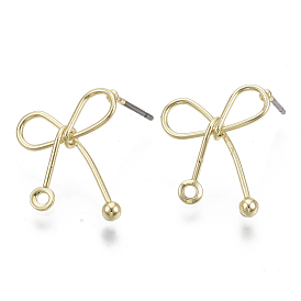 Iron Stud Earring Findings, with Loop and Steel Pin, Bowknot