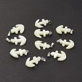 Natural Trochid Shell/Trochus Shell Pendants, Anchor Charms, with Platinum Tone Iron Findings