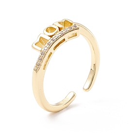 Word Mom Cubic Zirconia Cuff Ring, Rack Plating Brass Open Ring for Mother's Day