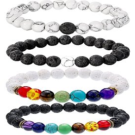 Colorful 8mm Natural Chakra Volcanic Stone Bracelet for Men and Women