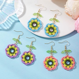 3 пары 3 цвета, бисер из стекла и 304 серьги-подвески из нержавеющей стали, цветок, с акриловой, золотые