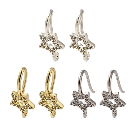 Rack Plating Brass Micro Pave Clear Cubic Zirconia Earring Hooks, Ear Wire, Long-Lasting Plated, Lead Free & Cadmium Free, Star