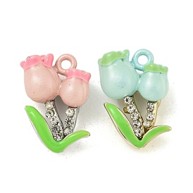 UV Plating Alloy Enamel Pendants, with Crystal Rhinestone, Cadmium Free & Lead Free, Tulip Charm